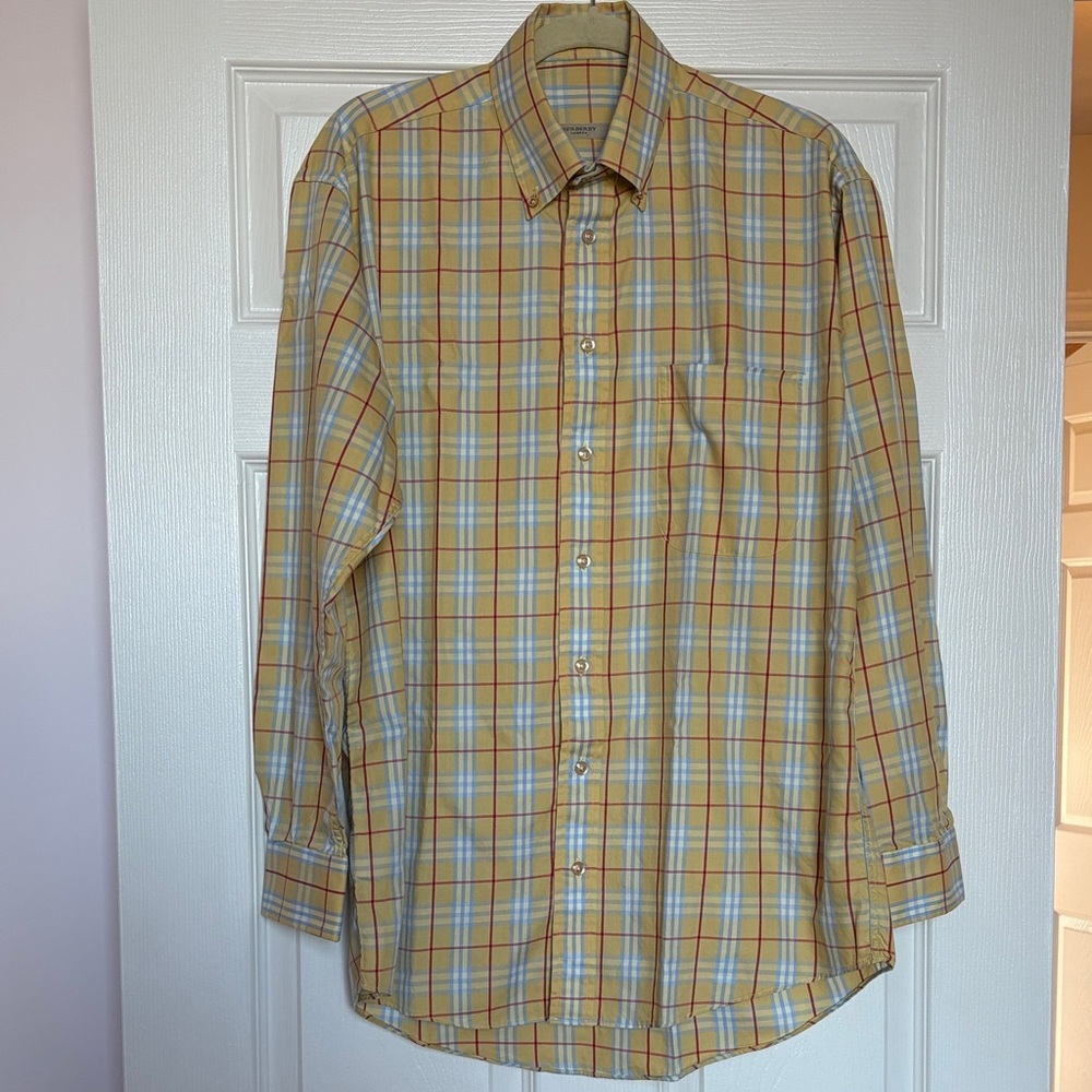 Burberry Yellow and Blue Plaid Casual Shirt